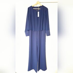 Chico's Black Label Navy Long Sleeve Jumpsuit